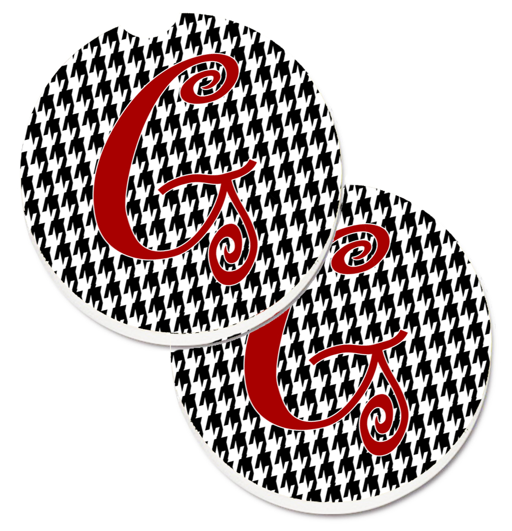 CJ1035-GCARC Monogram Initial G Houndstooth Black Set of 2 Cup Holder Car Coaster