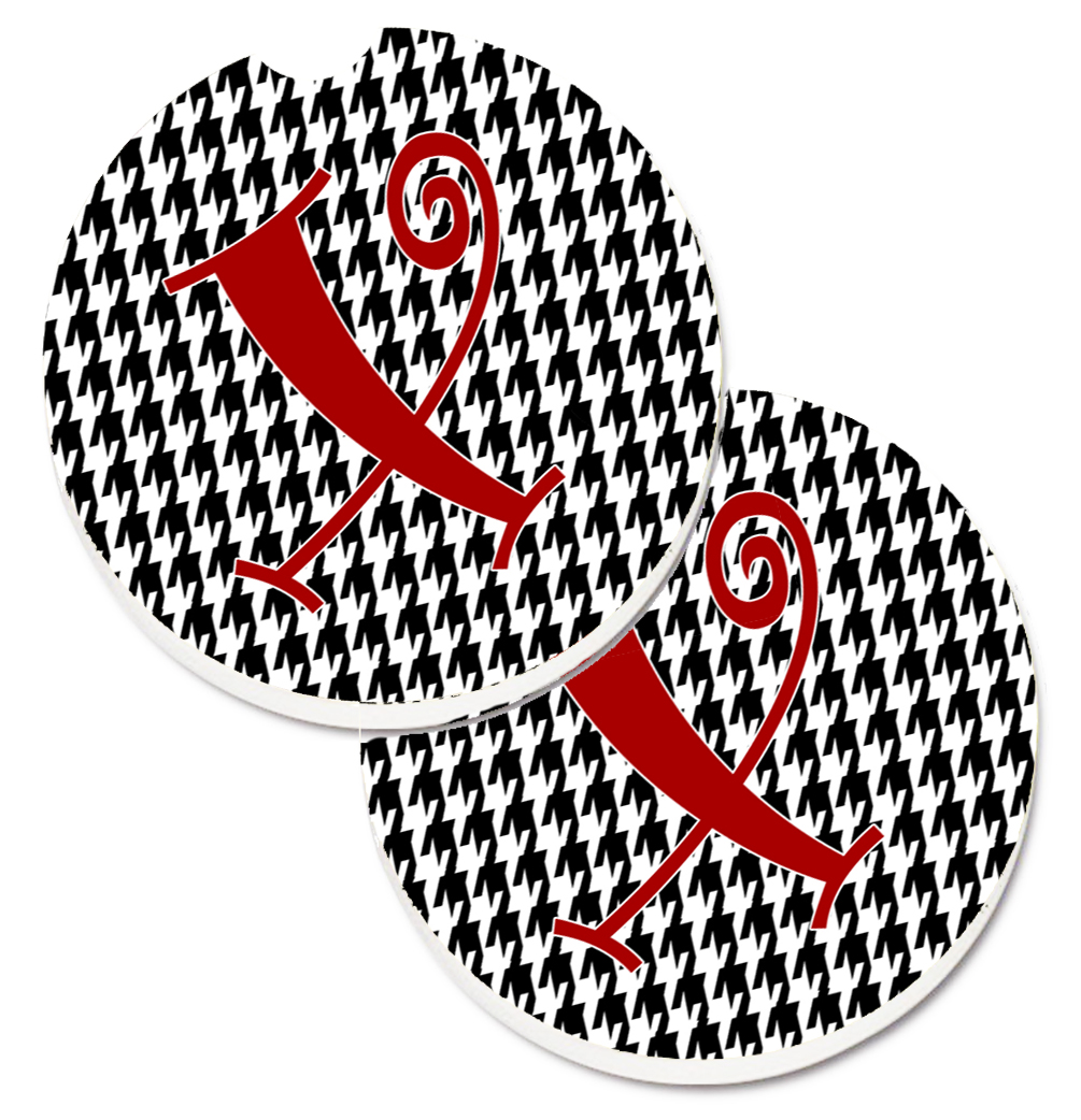 CJ1035-XCARC Monogram Initial X Houndstooth Black Set of 2 Cup Holder Car Coaster