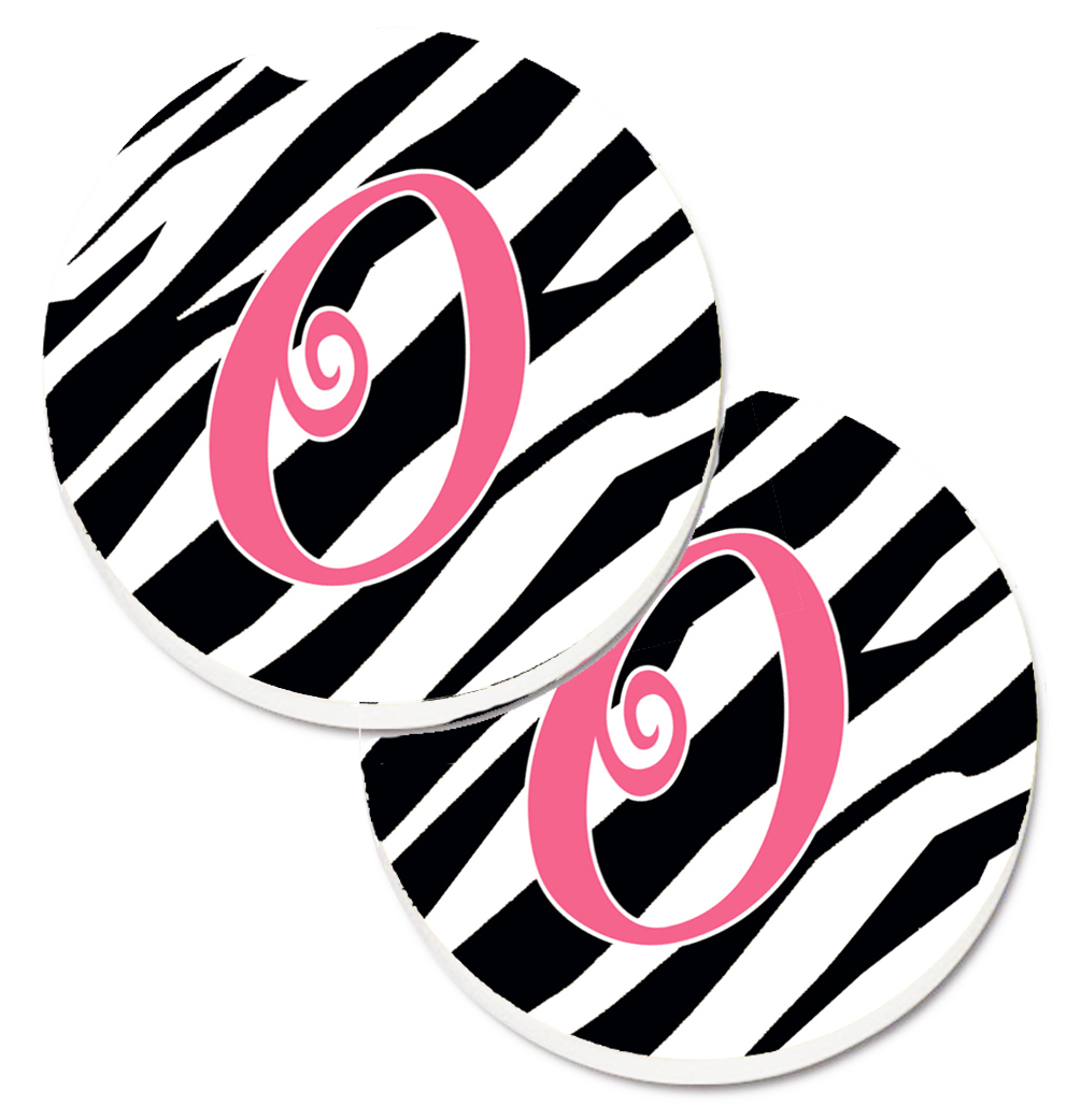 CJ1037-OCARC Monogram Initial O Zebra Stripe & Pink Set of 2 Cup Holder Car Coaster