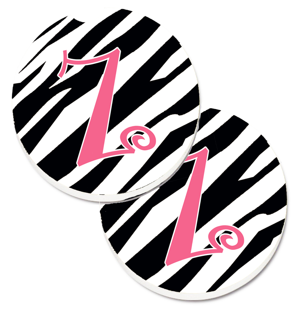 CJ1037-ZCARC Monogram Initial Z Zebra Stripe & Pink Set of 2 Cup Holder Car Coaster