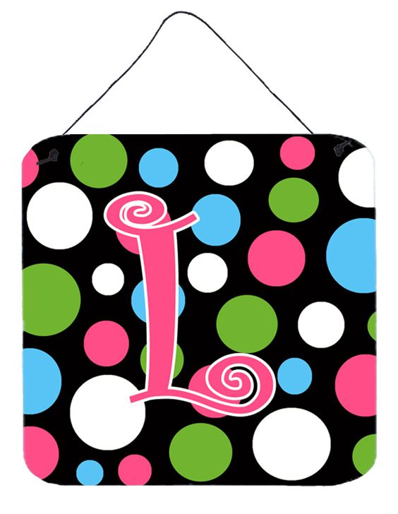 CJ1038-LCARC Monogram Initial L Polkadots & Pink Set of 2 Cup Holder Car Coaster