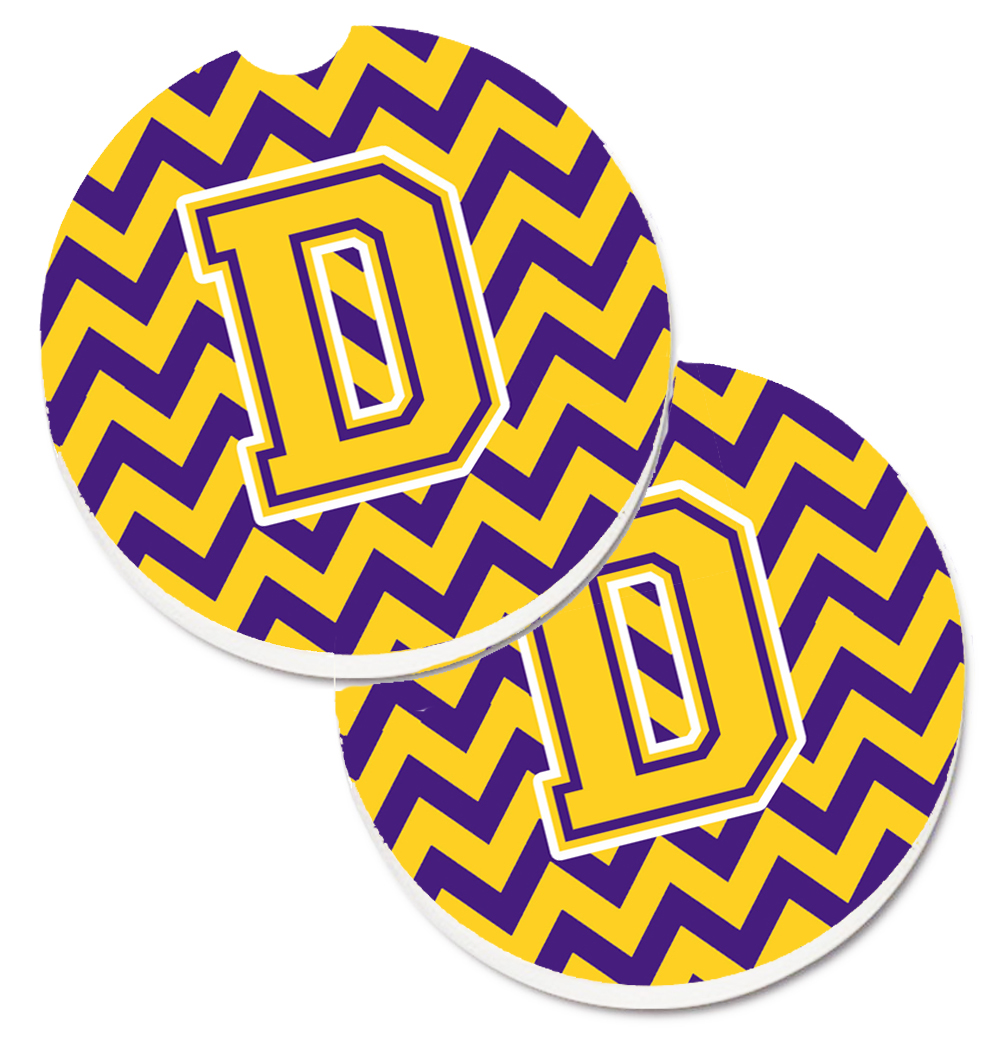 Picture of Carolines Treasures CJ1041-DCARC Letter D Chevron Purple & Gold Set of 2 Cup Holder Car Coaster