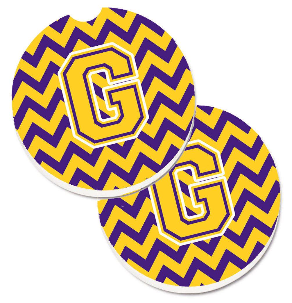 CJ1041-GCARC Letter G Chevron Purple & Gold Set of 2 Cup Holder Car Coaster