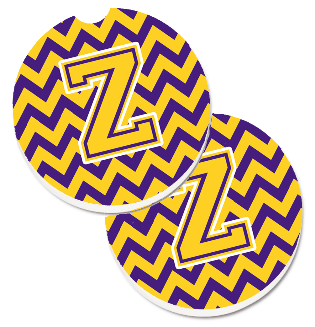 CJ1041-ZCARC Letter Z Chevron Purple & Gold Set of 2 Cup Holder Car Coaster