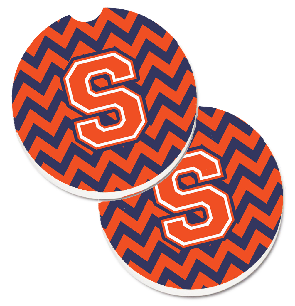Picture of Carolines Treasures CJ1042-SCARC Letter S Chevron Orange & Blue Set of 2 Cup Holder Car Coaster