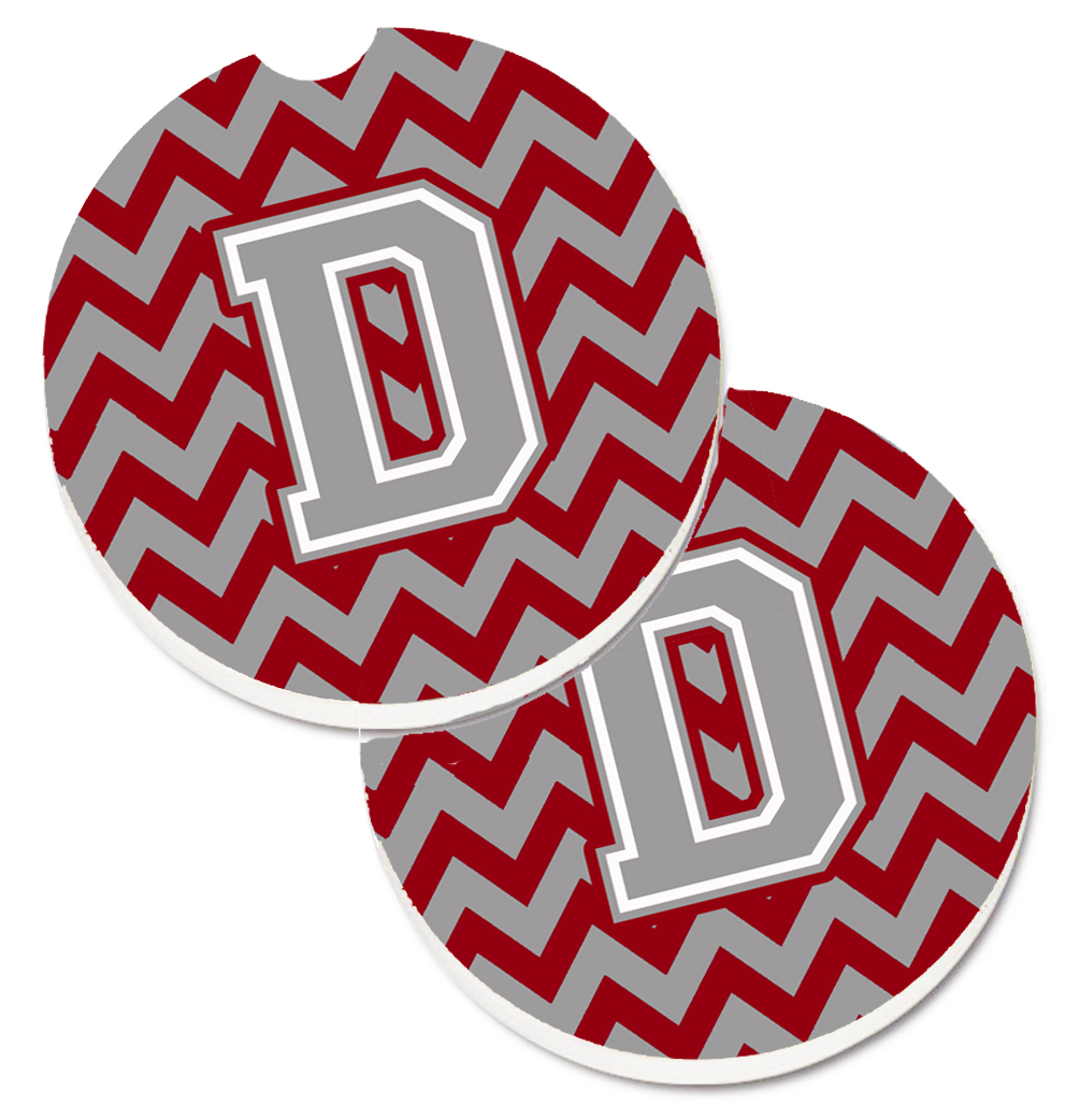 CJ1043-DCARC Letter D Chevron Crimson & Grey Set of 2 Cup Holder Car Coaster