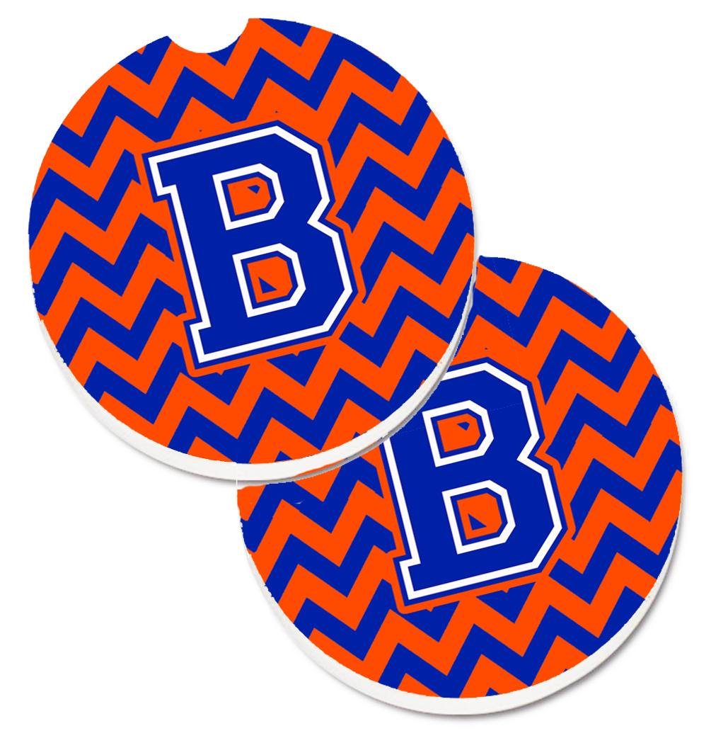 Letter B Chevron Orange & Blue Set of 2 Cup Holder Car Coaster