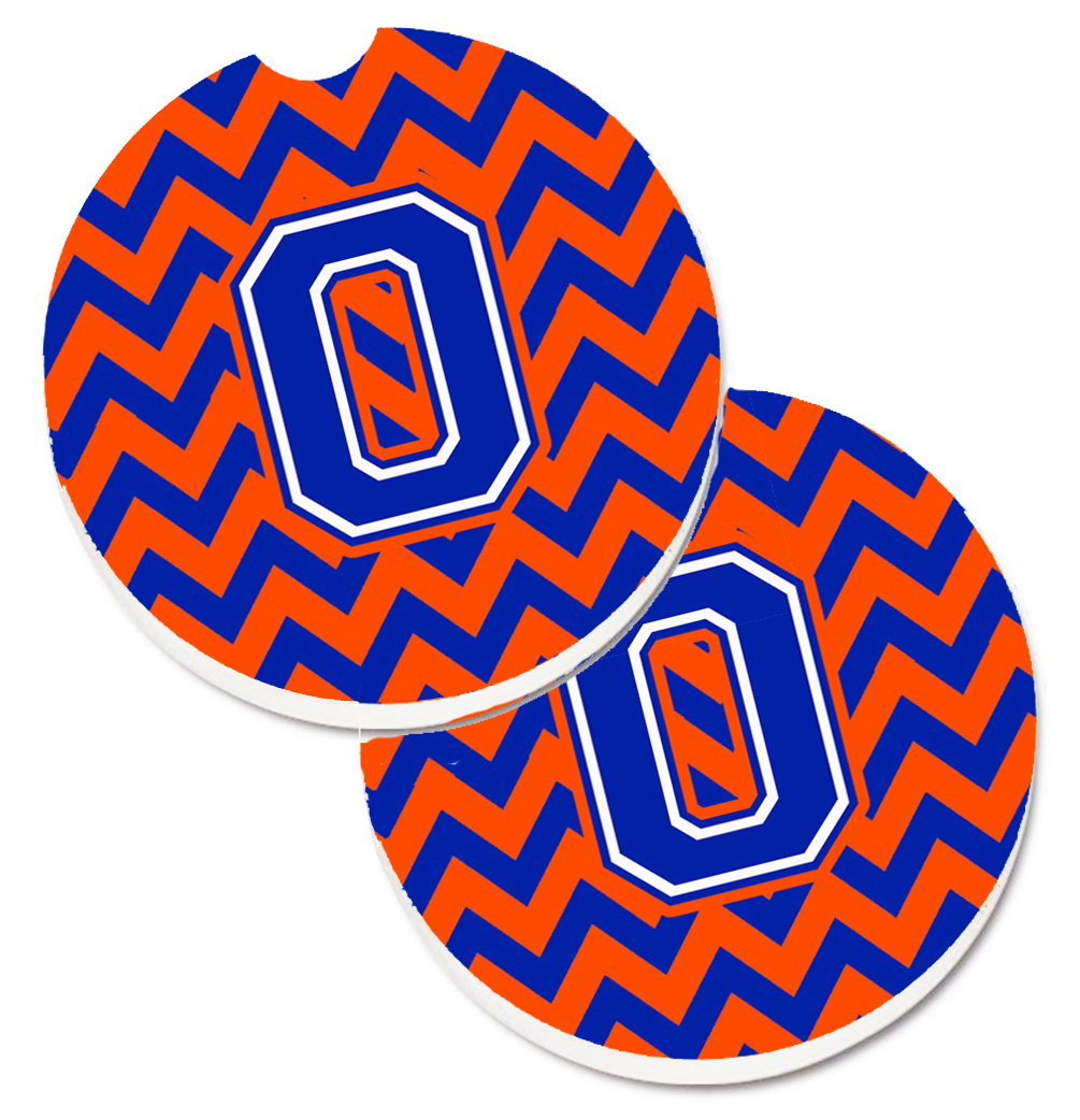 Letter O Chevron Orange & Blue Set of 2 Cup Holder Car Coaster