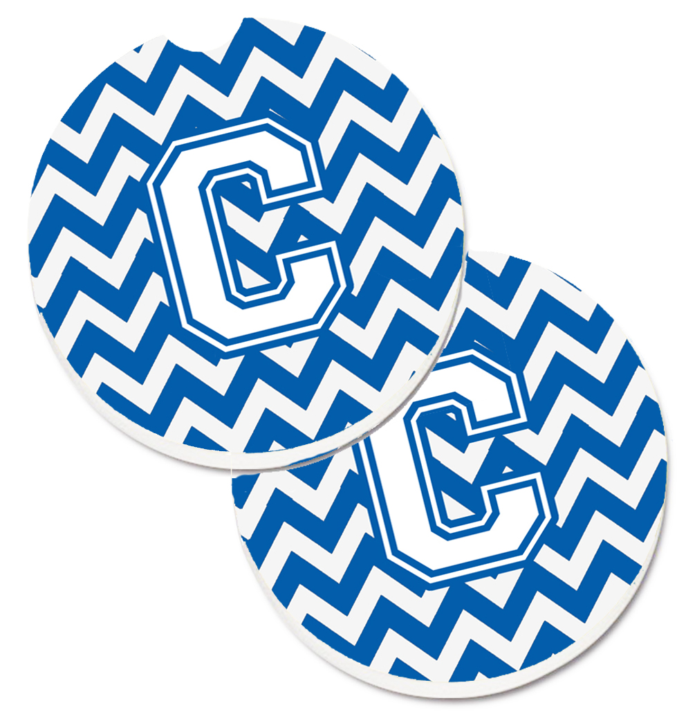 Picture of Carolines Treasures CJ1045-CCARC Letter C Chevron Blue & White Set of 2 Cup Holder Car Coaster