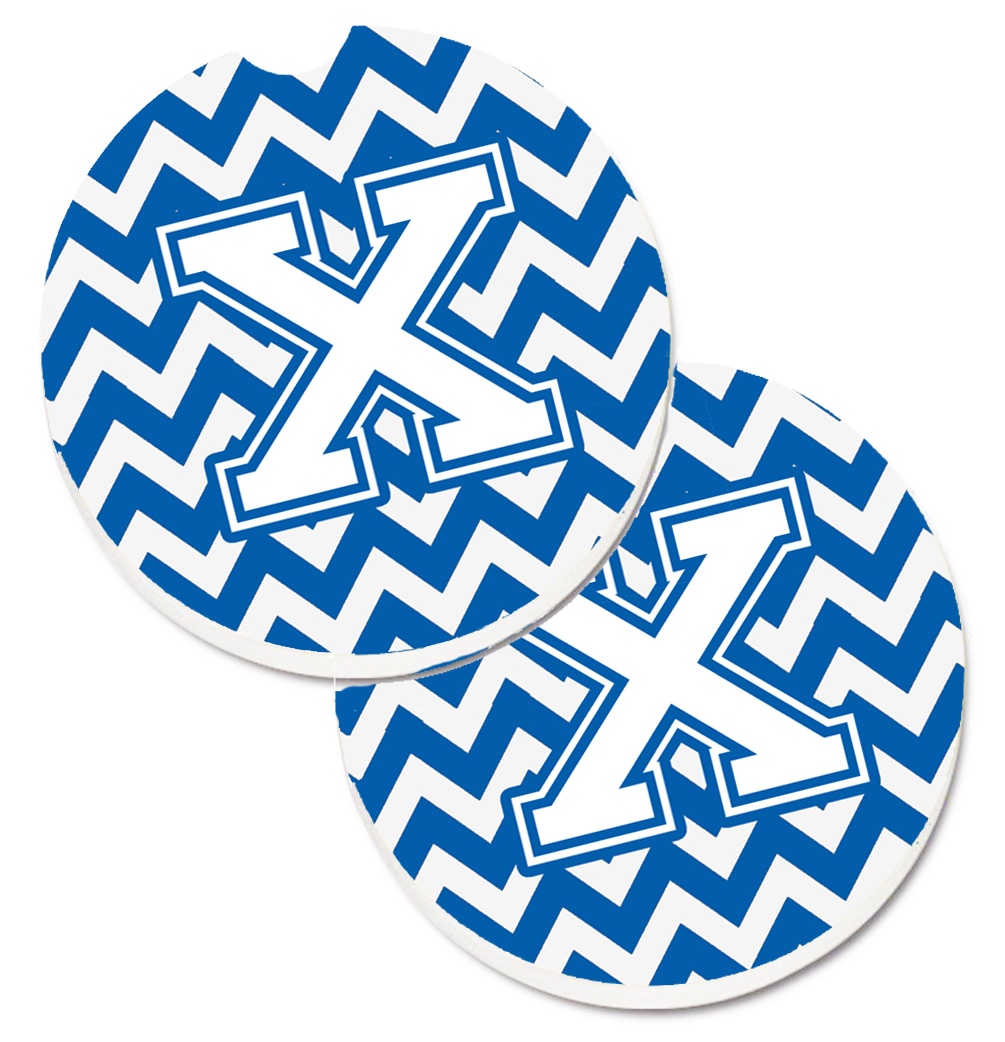 Picture of Carolines Treasures CJ1045-XCARC Letter X Chevron Blue & White Set of 2 Cup Holder Car Coaster