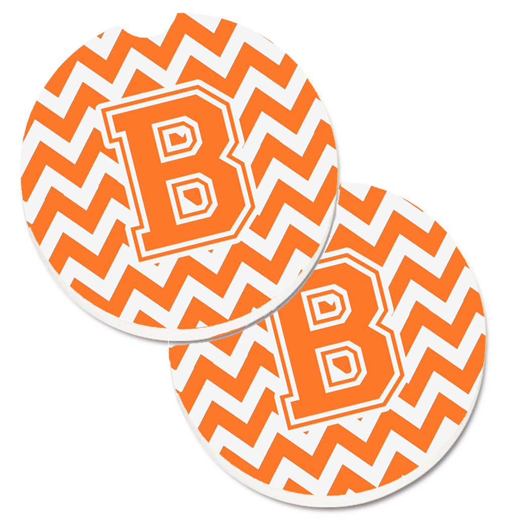 Letter B Chevron Orange & White Set of 2 Cup Holder Car Coaster