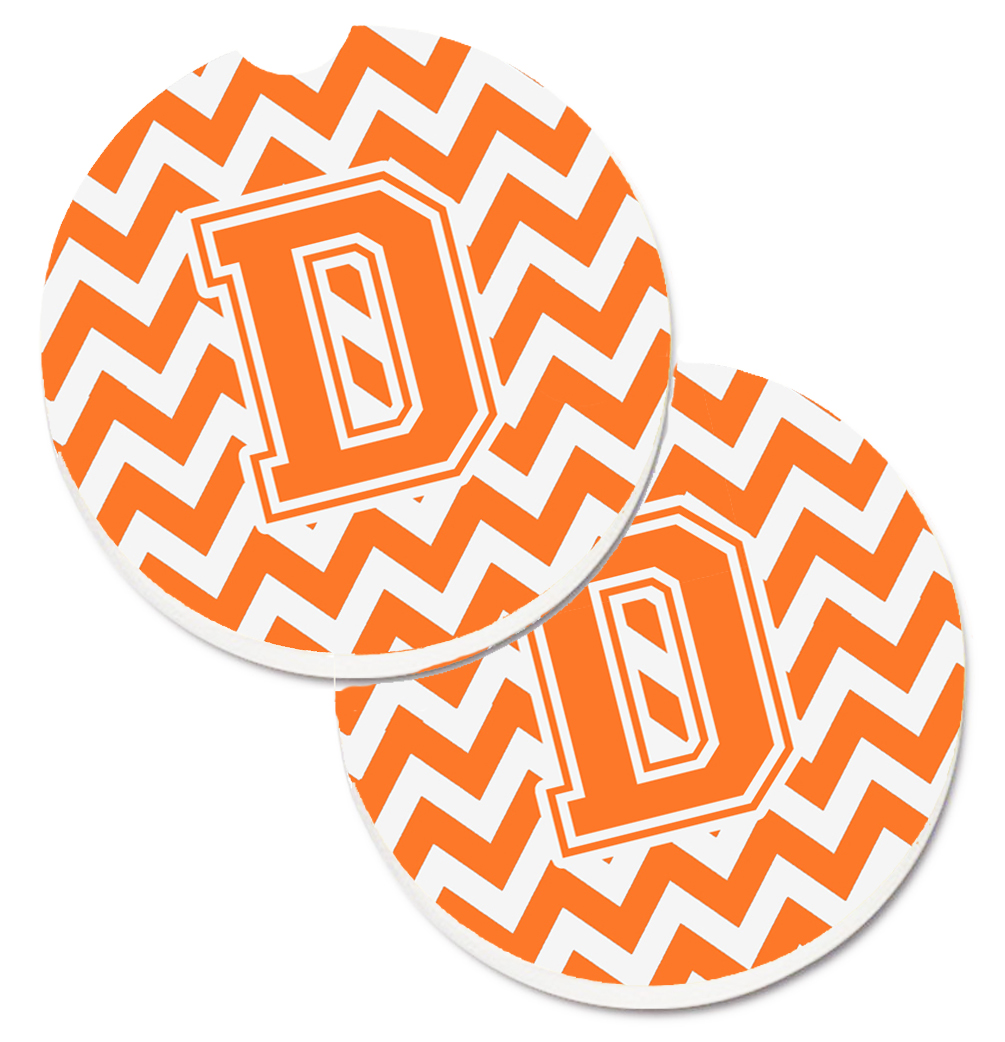 Letter D Chevron Orange & White Set of 2 Cup Holder Car Coaster