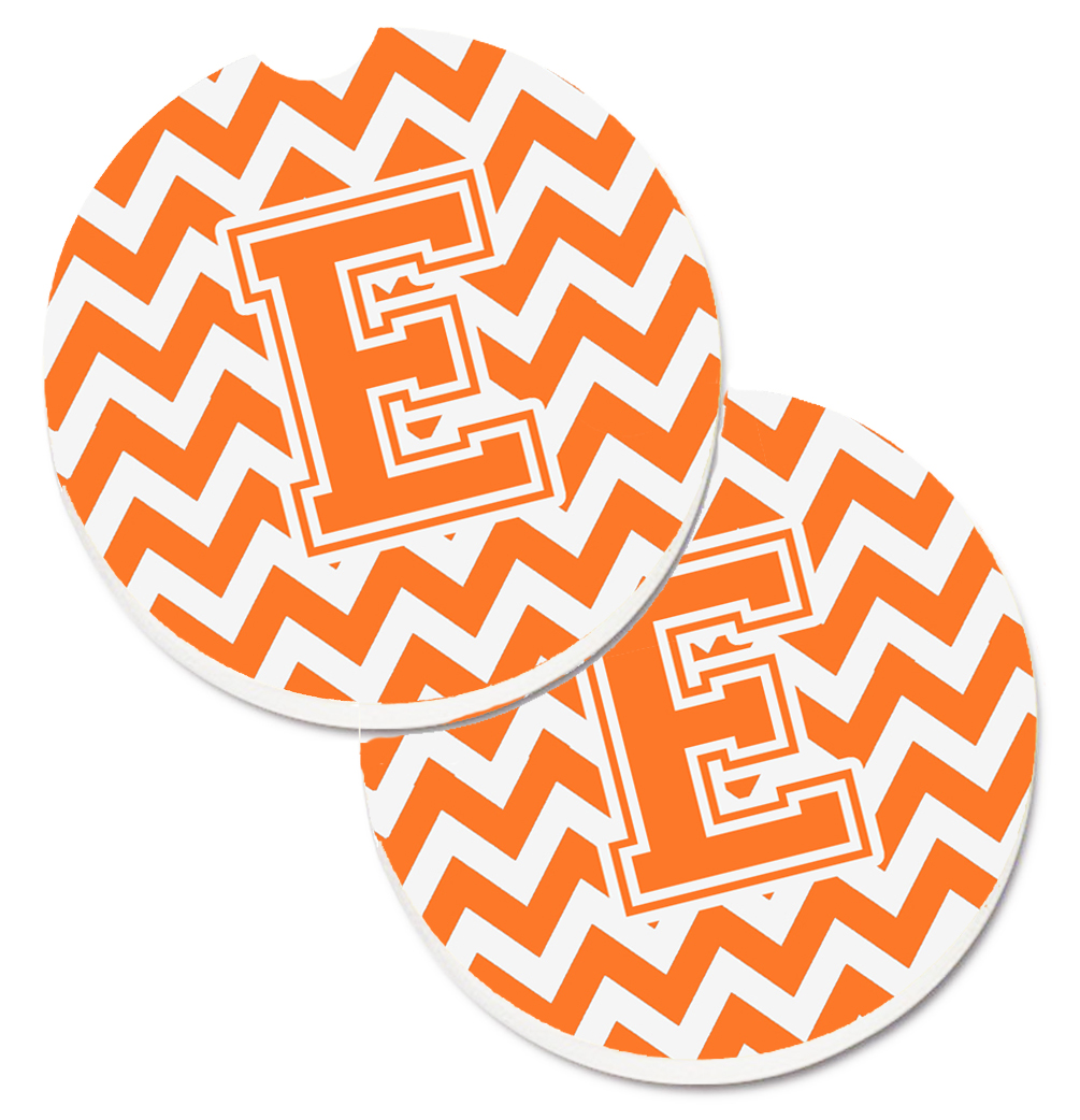 Letter E Chevron Orange & White Set of 2 Cup Holder Car Coaster