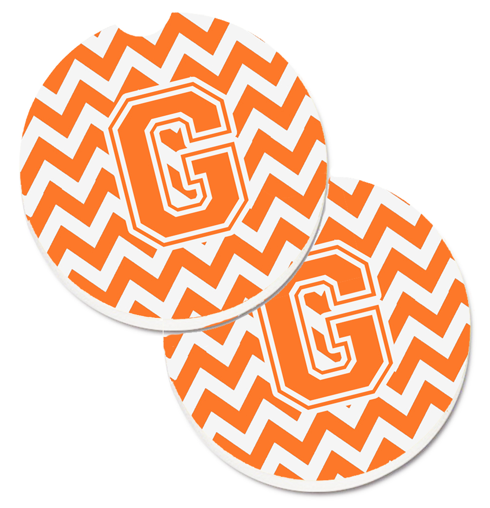 Letter G Chevron Orange & White Set of 2 Cup Holder Car Coaster