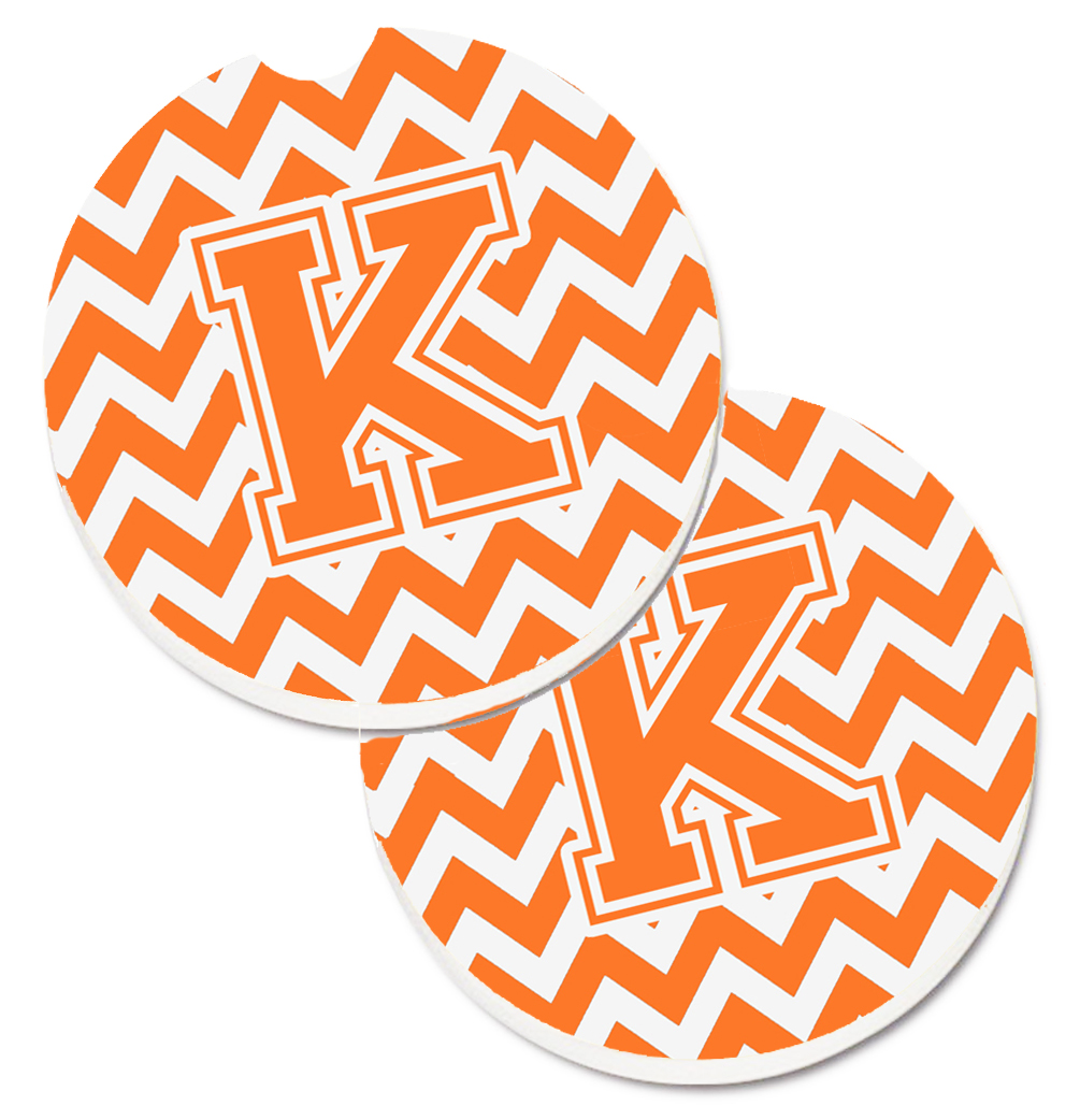 Letter K Chevron Orange & White Set of 2 Cup Holder Car Coaster