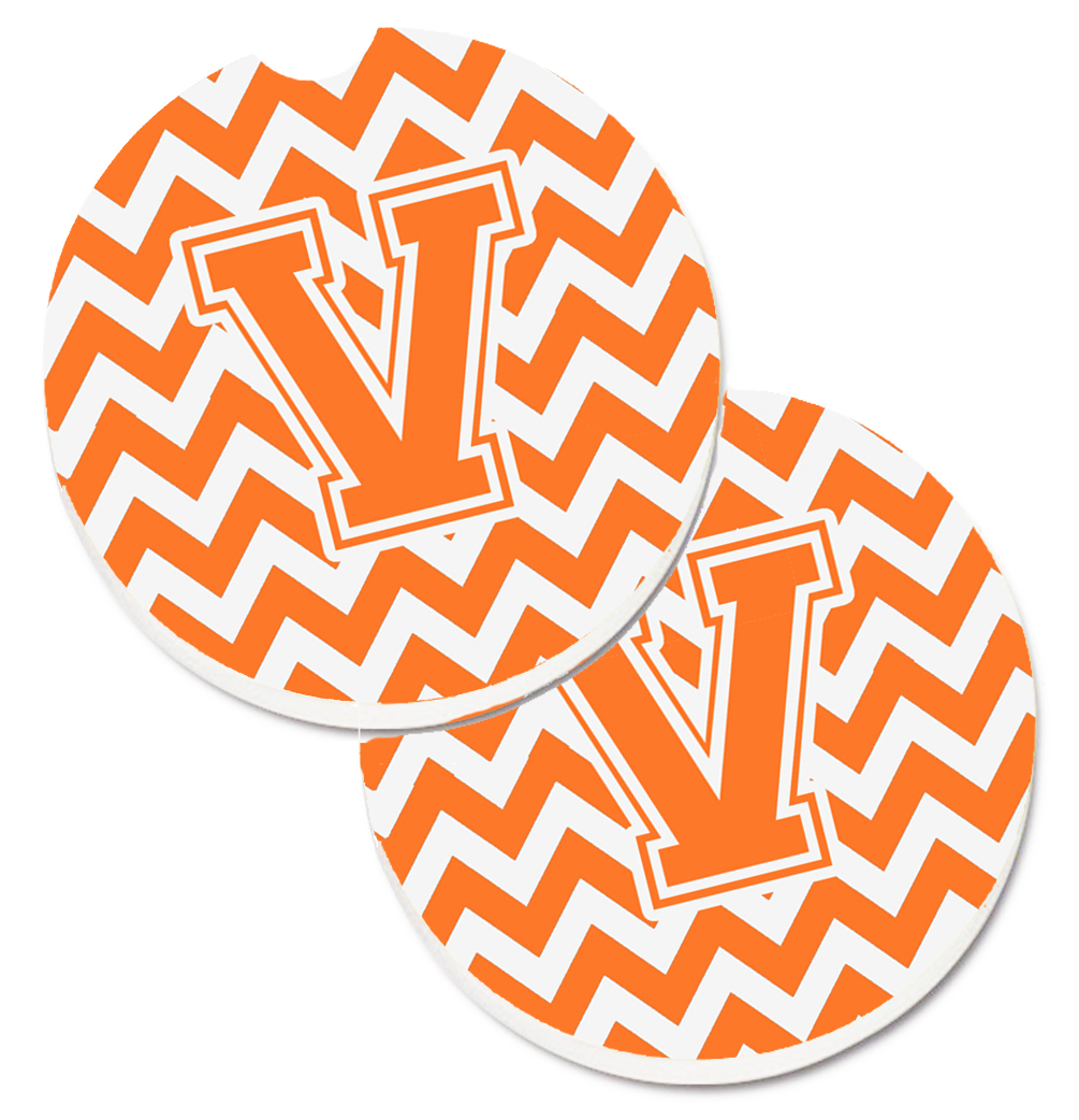 Letter V Chevron Orange & White Set of 2 Cup Holder Car Coaster