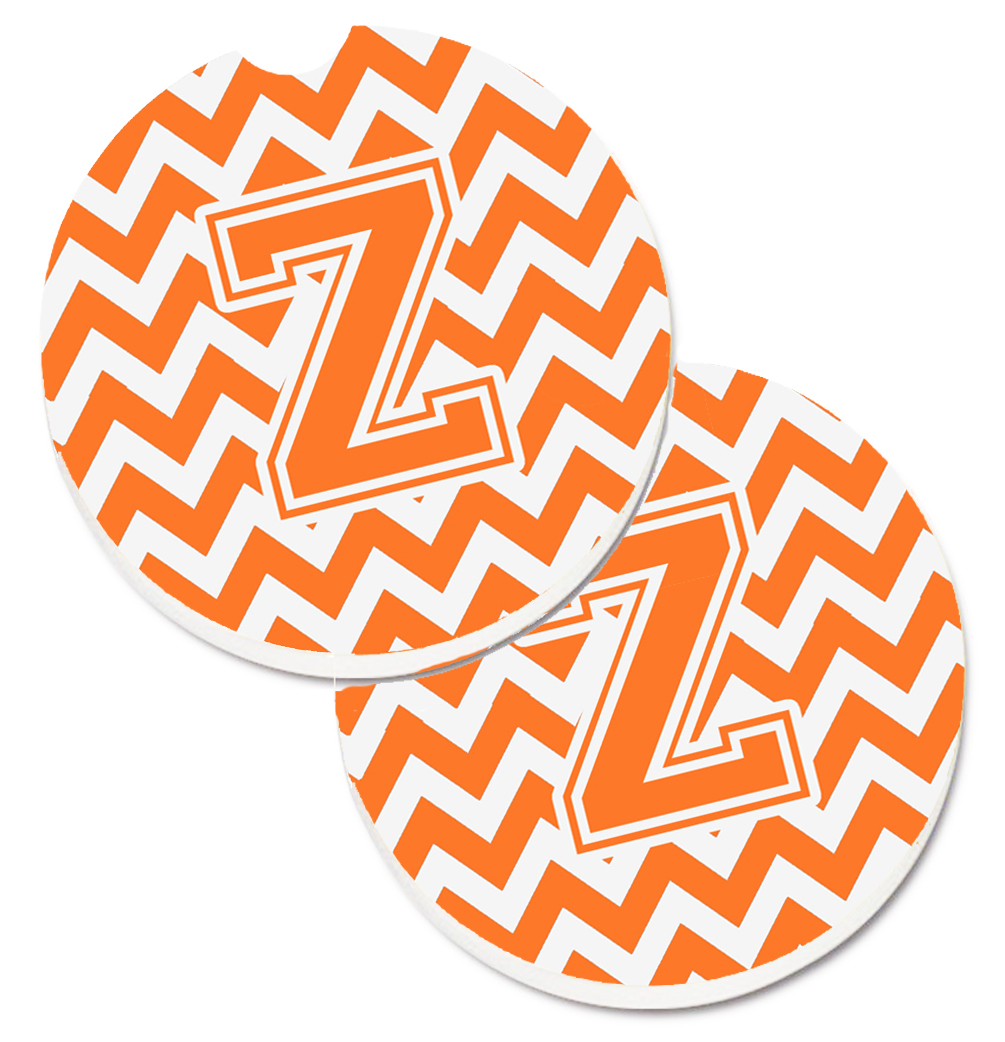 Letter Z Chevron Orange & White Set of 2 Cup Holder Car Coaster