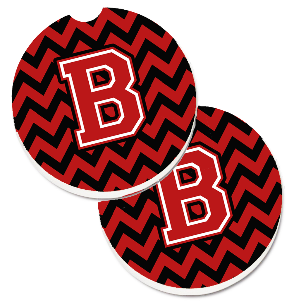 CJ1047-BCARC Letter B Chevron Black & Red Set of 2 Cup Holder Car Coaster