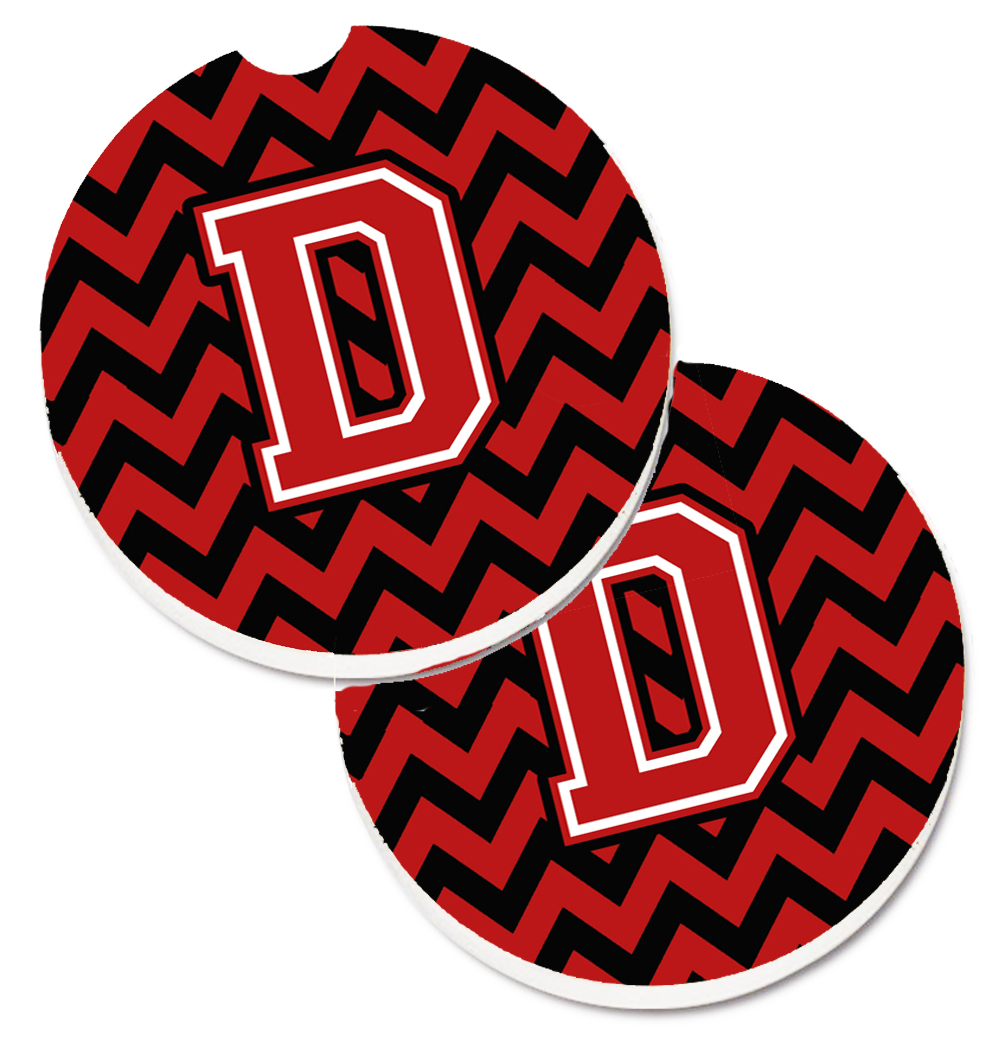 Letter D Chevron Black & Red Set of 2 Cup Holder Car Coaster