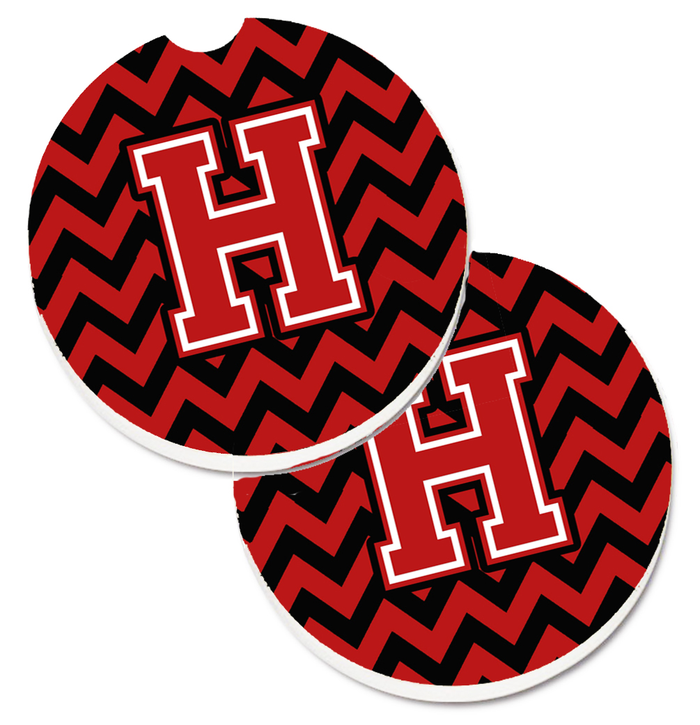 Letter H Chevron Black & Red Set of 2 Cup Holder Car Coaster