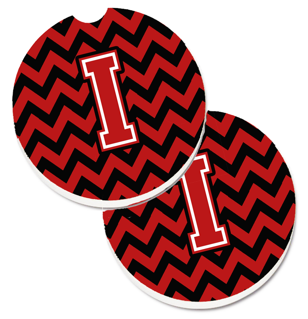 Letter I Chevron Black & Red Set of 2 Cup Holder Car Coaster