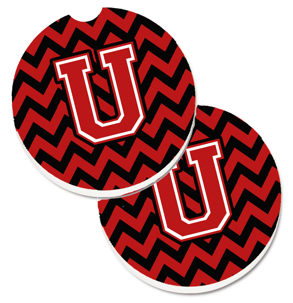 Letter U Chevron Black & Red Set of 2 Cup Holder Car Coaster