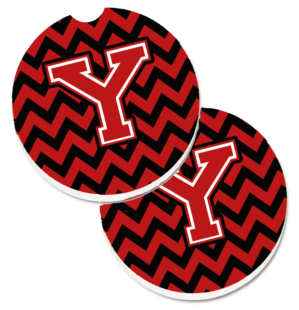 Letter Y Chevron Black & Red Set of 2 Cup Holder Car Coaster