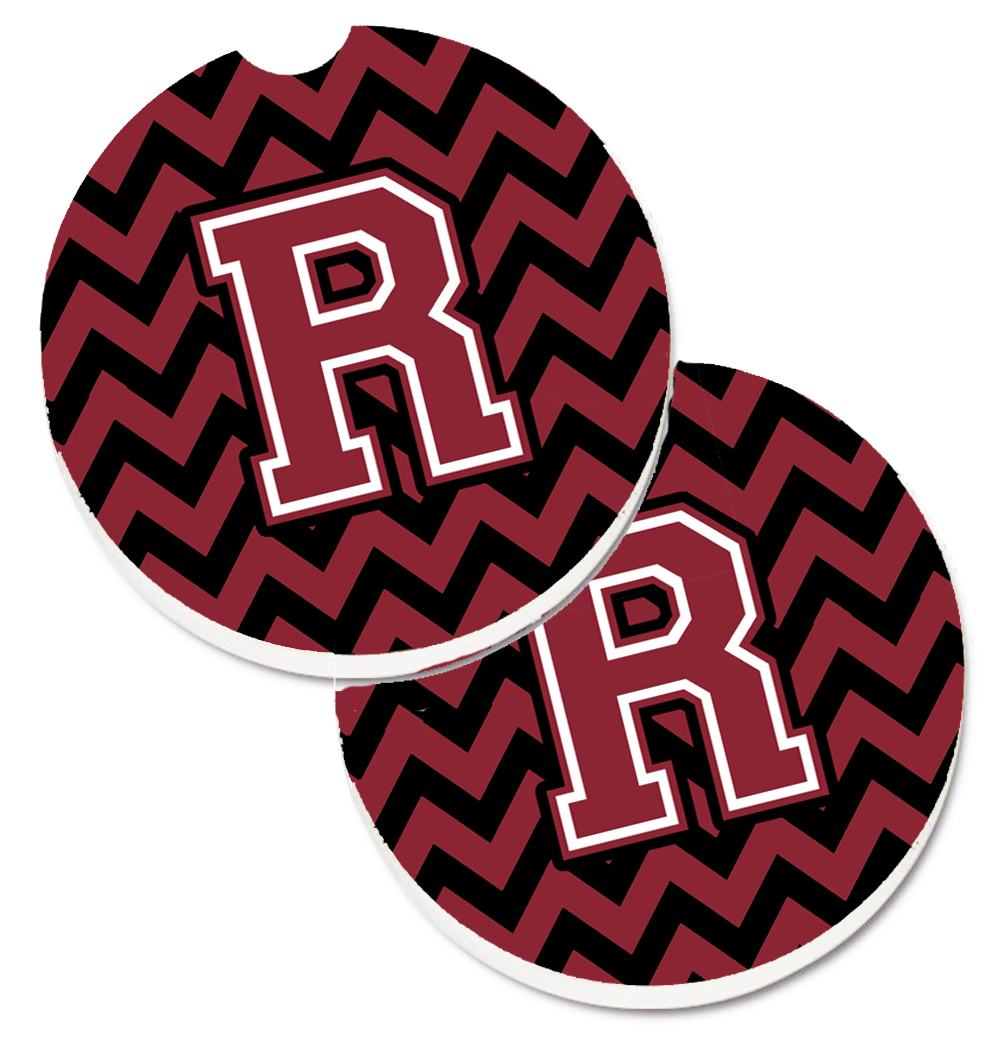 CJ1052-RCARC Letter R Chevron Garnet & Black Set of 2 Cup Holder Car Coaster