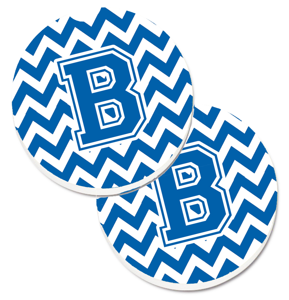 Letter B Chevron Blue & White Set of 2 Cup Holder Car Coaster