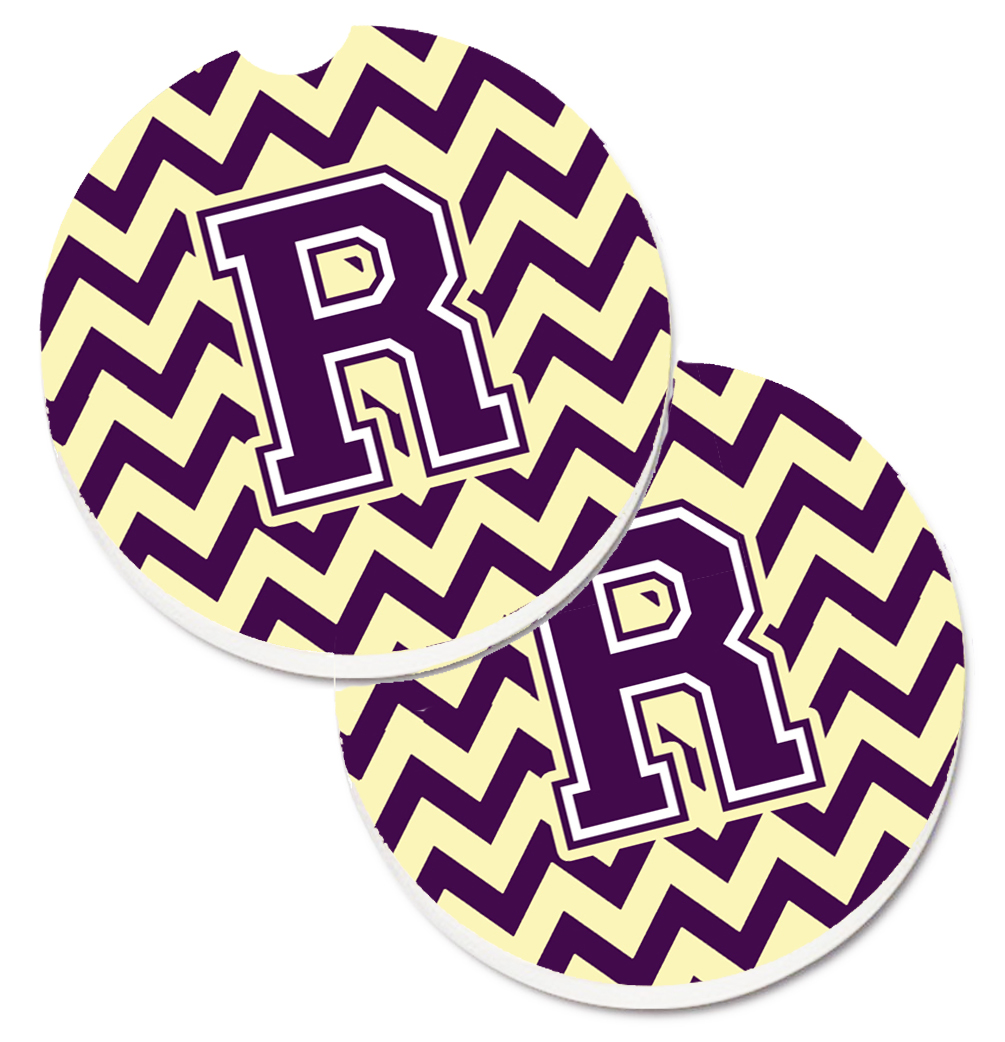 Picture of Carolines Treasures CJ1058-RCARC Letter R Chevron Purple & Gold Set of 2 Cup Holder Car Coaster
