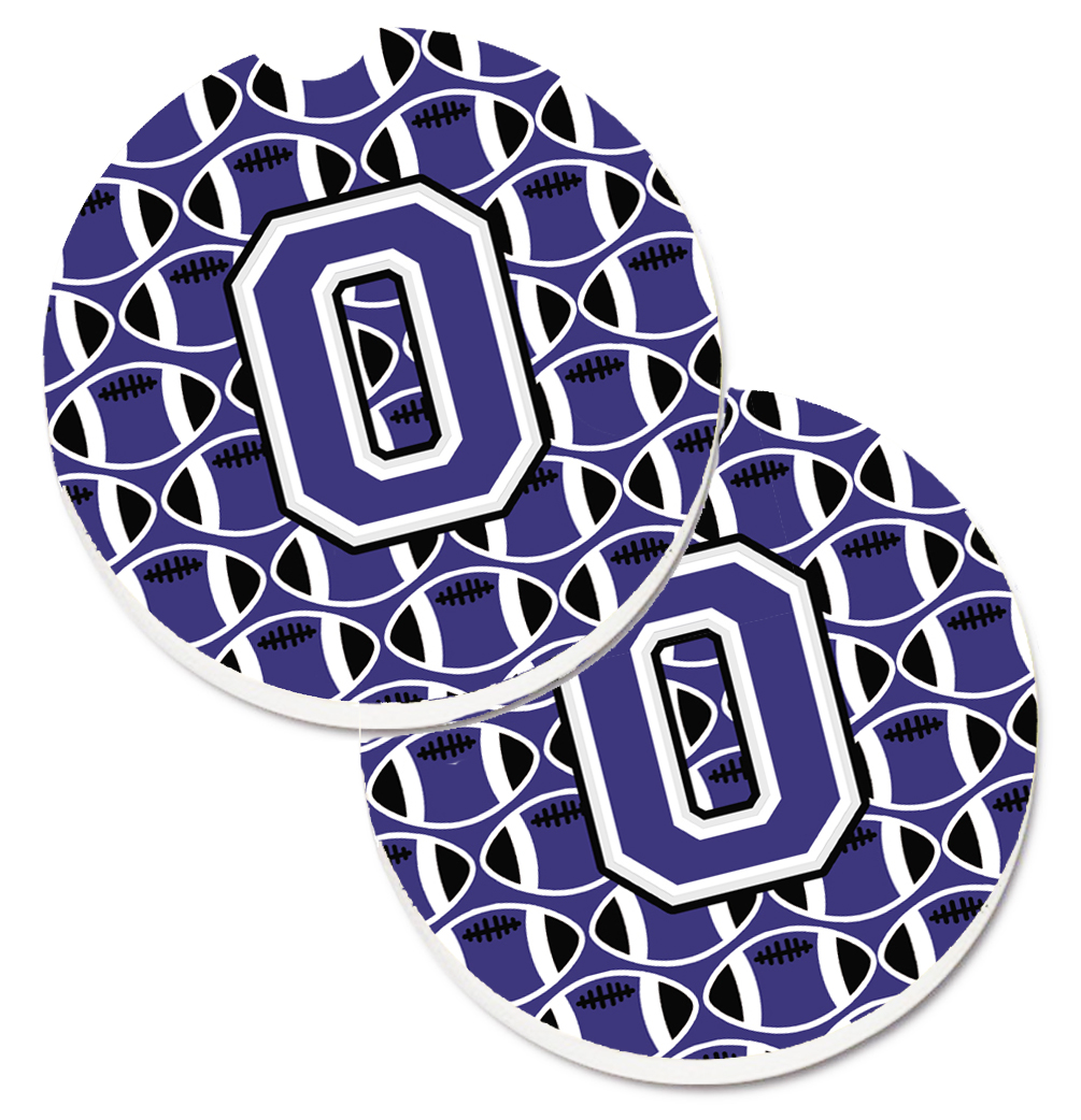 CJ1068-OCARC Letter O Football Purple & White Set of 2 Cup Holder Car Coaster