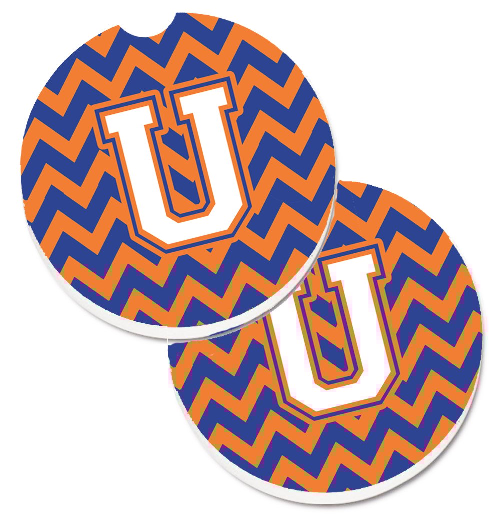 Picture of Carolines Treasures CJ1060-UCARC Letter U Chevron Blue & Orange No.3 Set of 2 Cup Holder Car Coaster