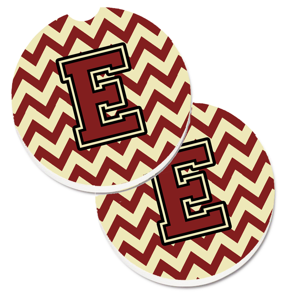 CJ1061-ECARC Letter E Chevron Maroon & Gold Set of 2 Cup Holder Car Coaster