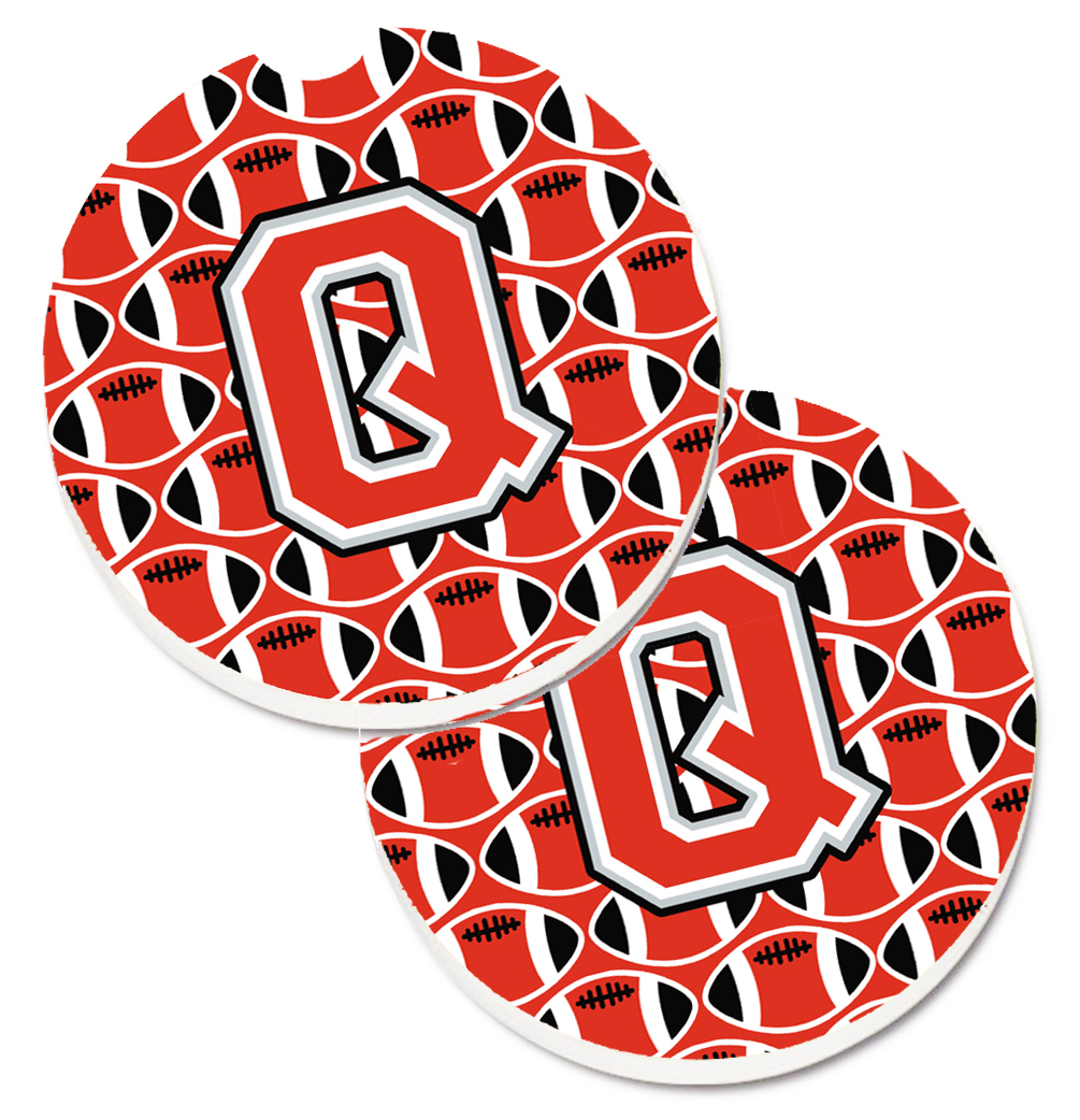 Picture of Carolines Treasures CJ1067-QCARC Letter Q Football Scarlet & Grey Set of 2 Cup Holder Car Coaster