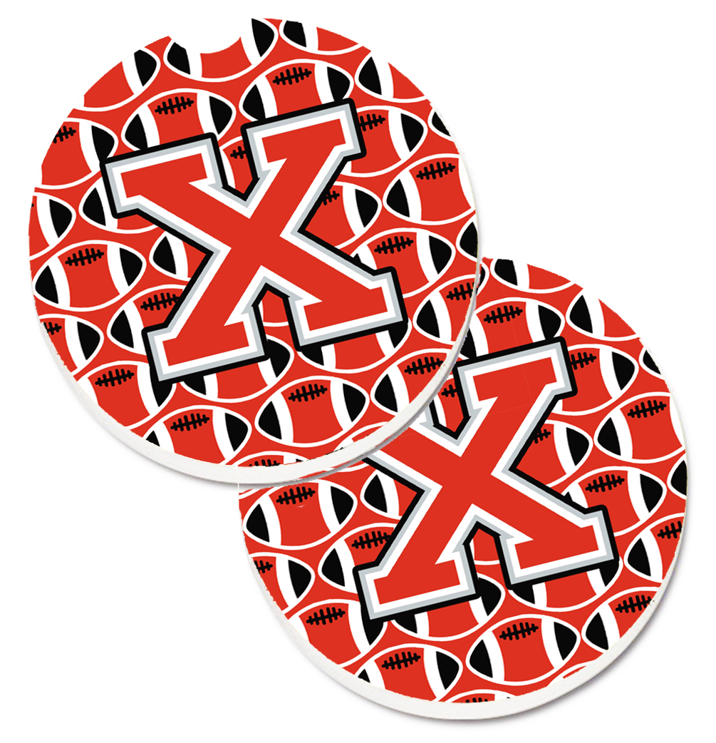 CJ1067-XCARC Letter X Football Scarlet & Grey Set of 2 Cup Holder Car Coaster