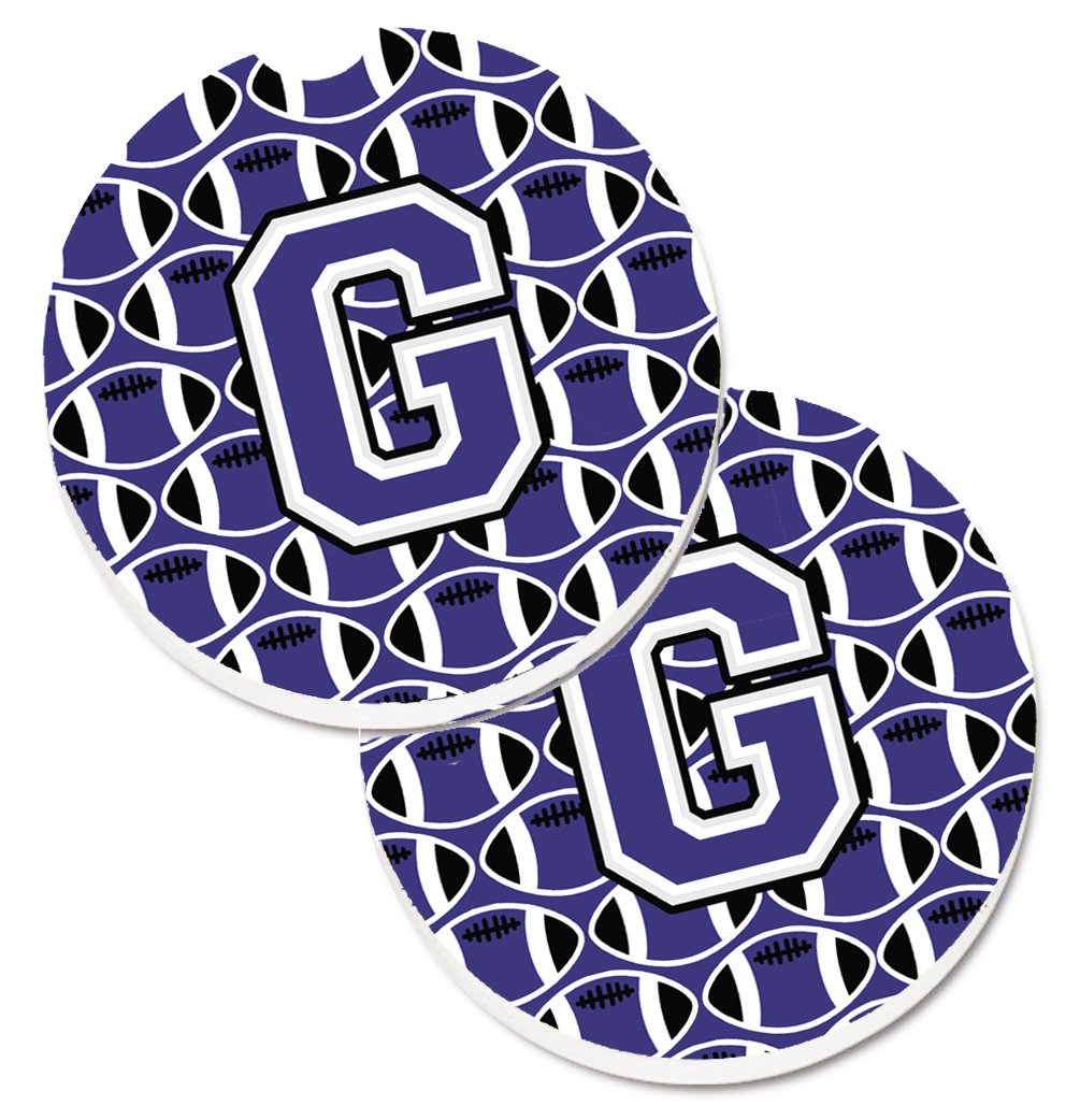 Picture of Carolines Treasures CJ1068-GCARC Letter G Football Purple & White Set of 2 Cup Holder Car Coaster