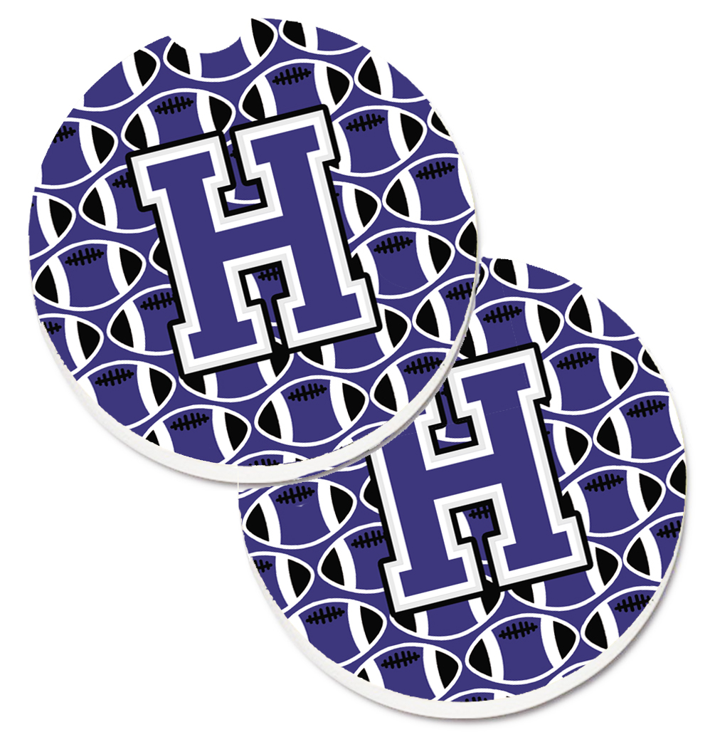 CJ1068-HCARC Letter H Football Purple & White Set of 2 Cup Holder Car Coaster