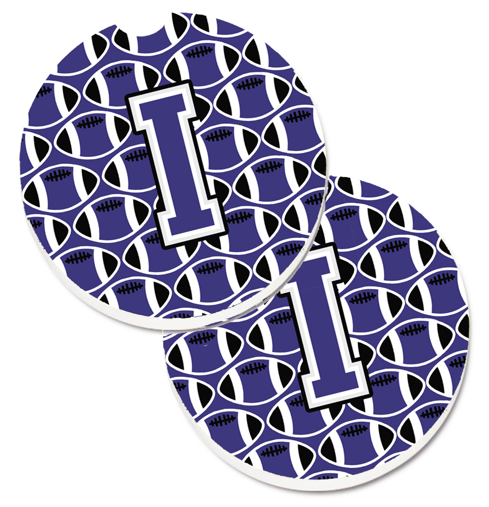 CJ1068-ICARC Letter I Football Purple & White Set of 2 Cup Holder Car Coaster