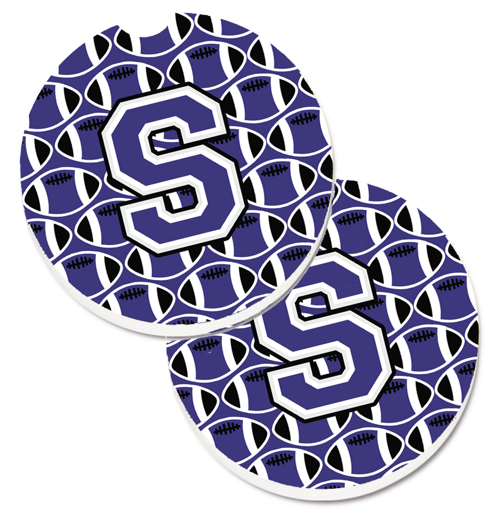 CJ1068-SCARC Letter S Football Purple & White Set of 2 Cup Holder Car Coaster