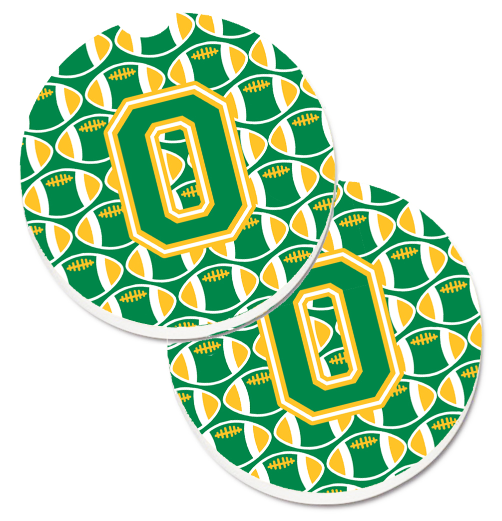 CJ1069-OCARC Letter O Football Green & Gold Set of 2 Cup Holder Car Coaster