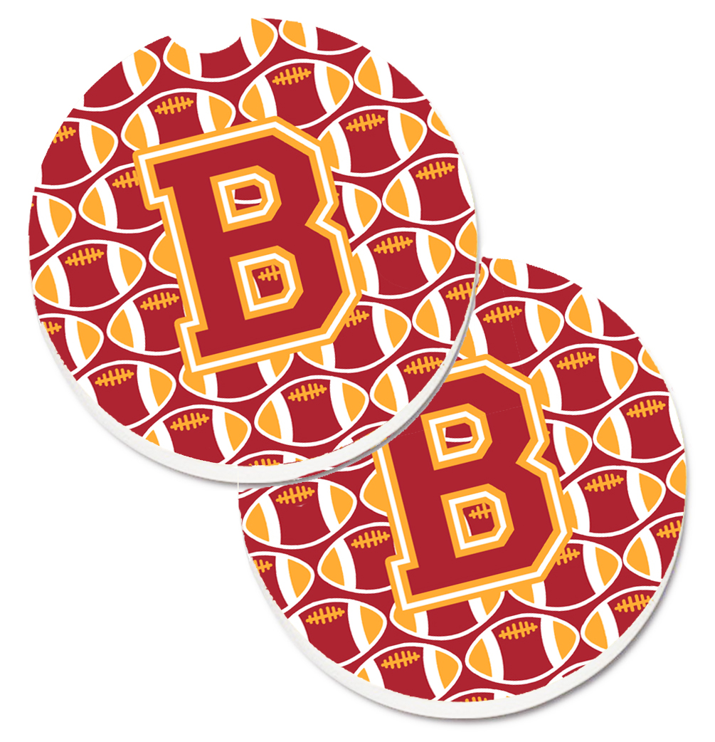 CJ1070-BCARC Letter B Football Cardinal & Gold Set of 2 Cup Holder Car Coaster