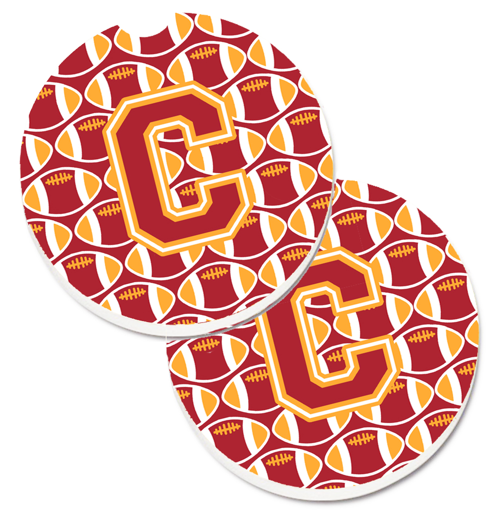 CJ1070-CCARC Letter C Football Cardinal & Gold Set of 2 Cup Holder Car Coaster