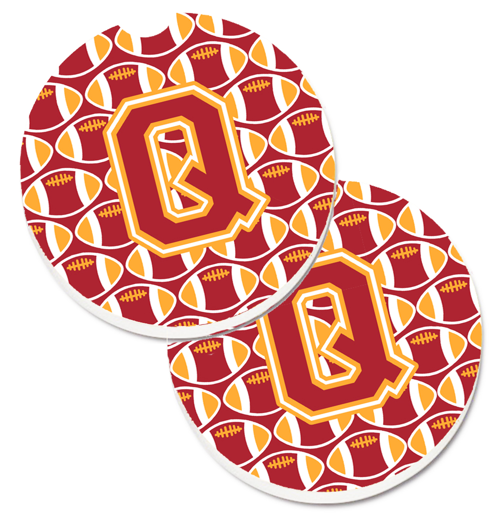 CJ1070-QCARC Letter Q Football Cardinal & Gold Set of 2 Cup Holder Car Coaster