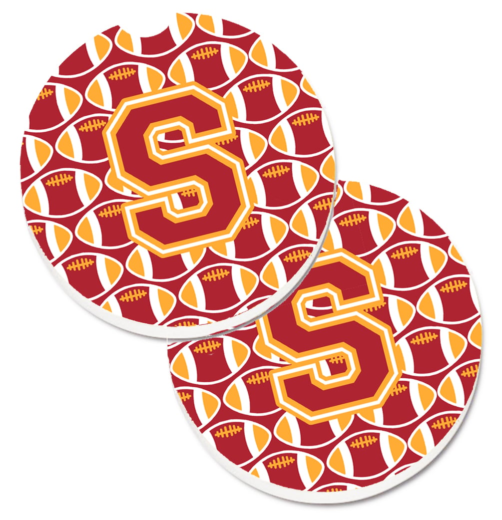 CJ1070-SCARC Letter S Football Cardinal & Gold Set of 2 Cup Holder Car Coaster