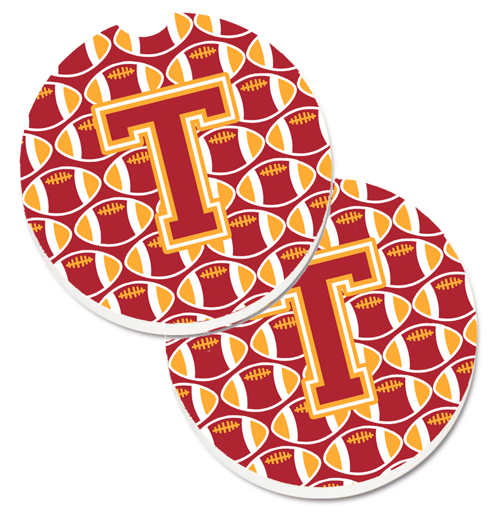 CJ1070-TCARC Letter T Football Cardinal & Gold Set of 2 Cup Holder Car Coaster