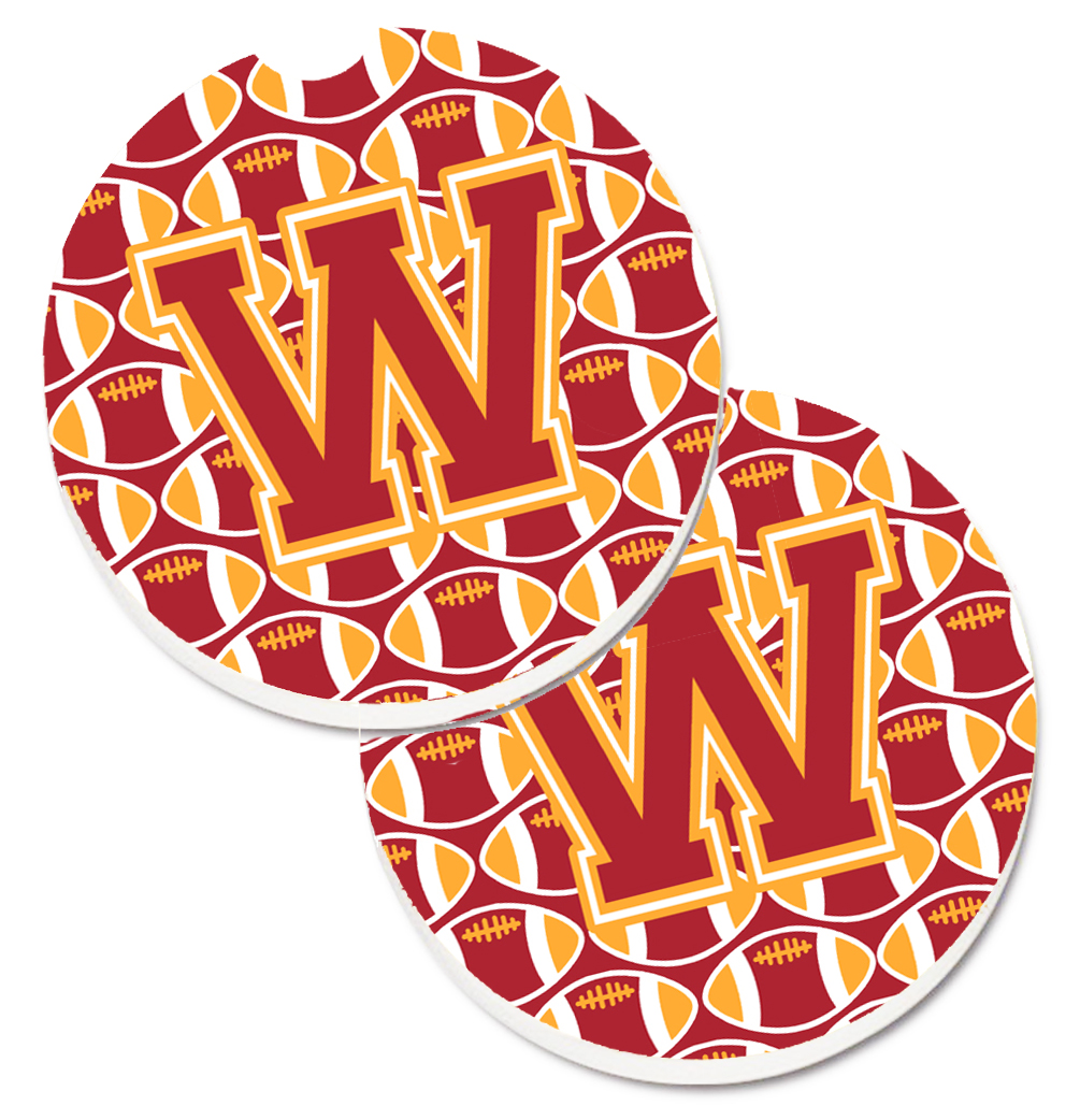 CJ1070-WCARC Letter W Football Cardinal & Gold Set of 2 Cup Holder Car Coaster
