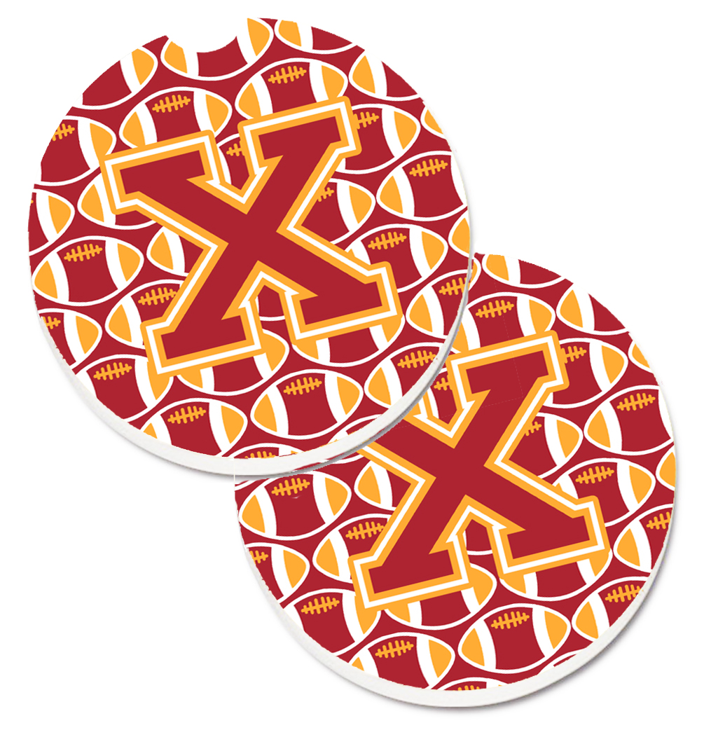 CJ1070-XCARC Letter X Football Cardinal & Gold Set of 2 Cup Holder Car Coaster