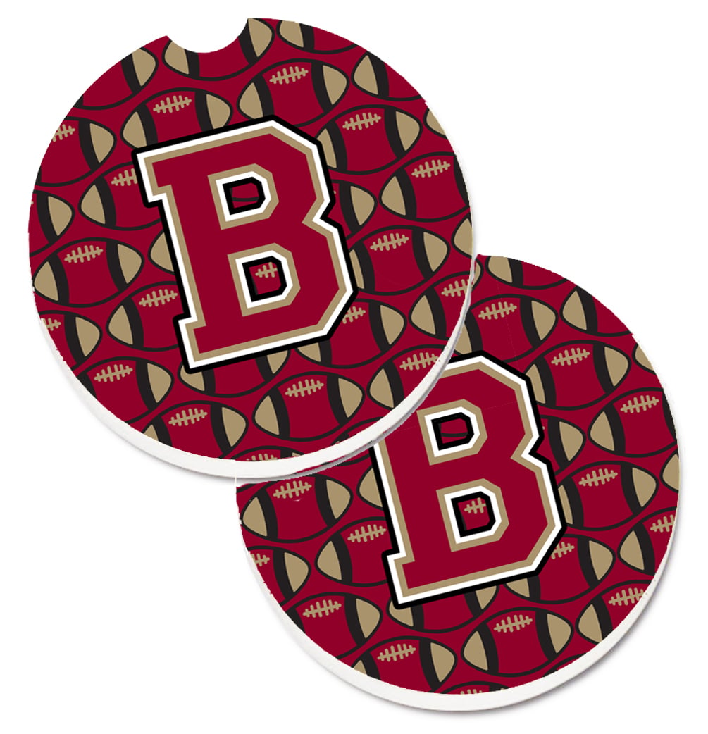 CJ1078-BCARC Letter B Football Garnet & Gold Set of 2 Cup Holder Car Coaster