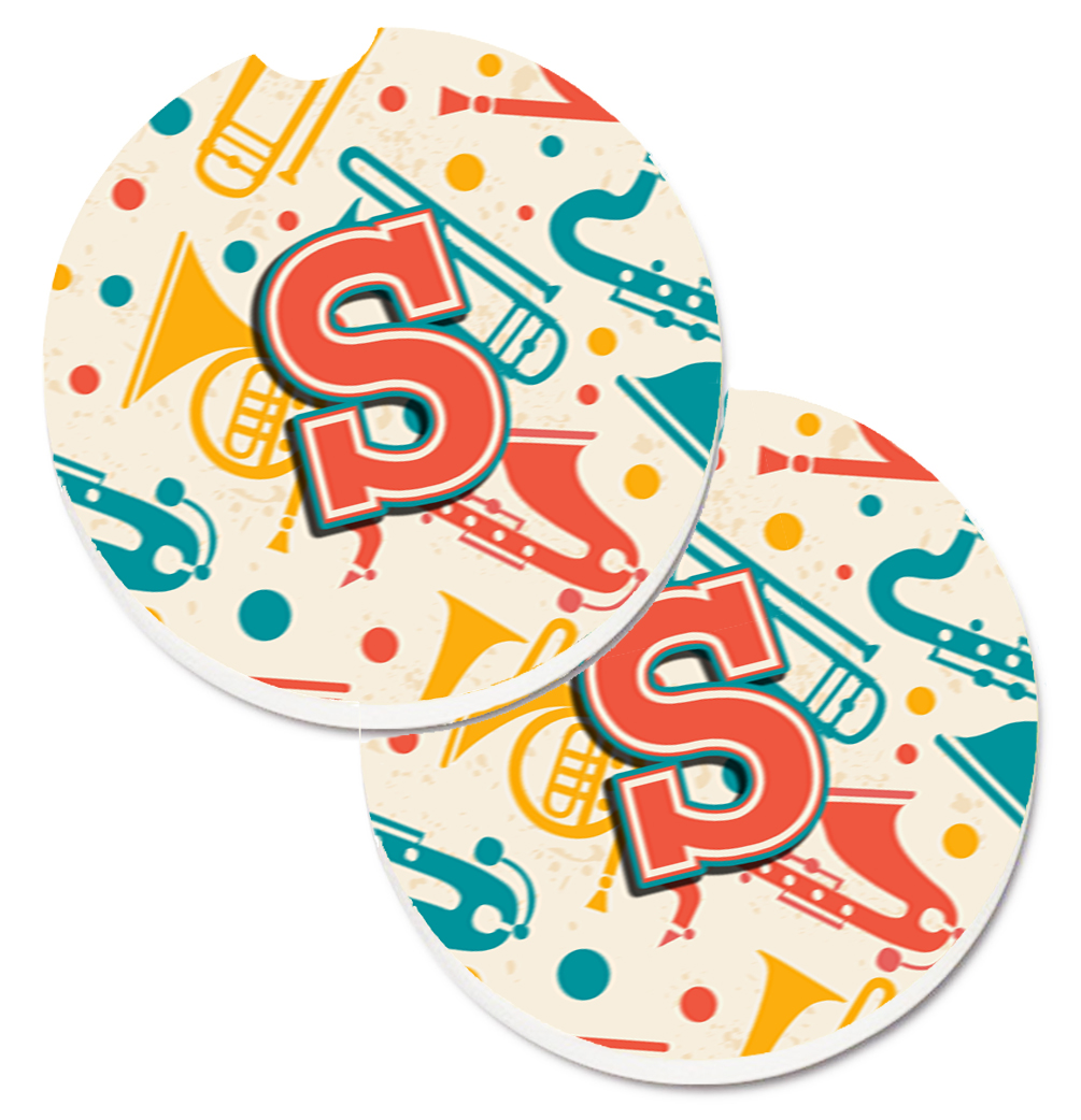 CJ2001-SCARC Letter S Retro Teal Orange Musical Instruments Initial Set of 2 Cup Holder Car Coaster