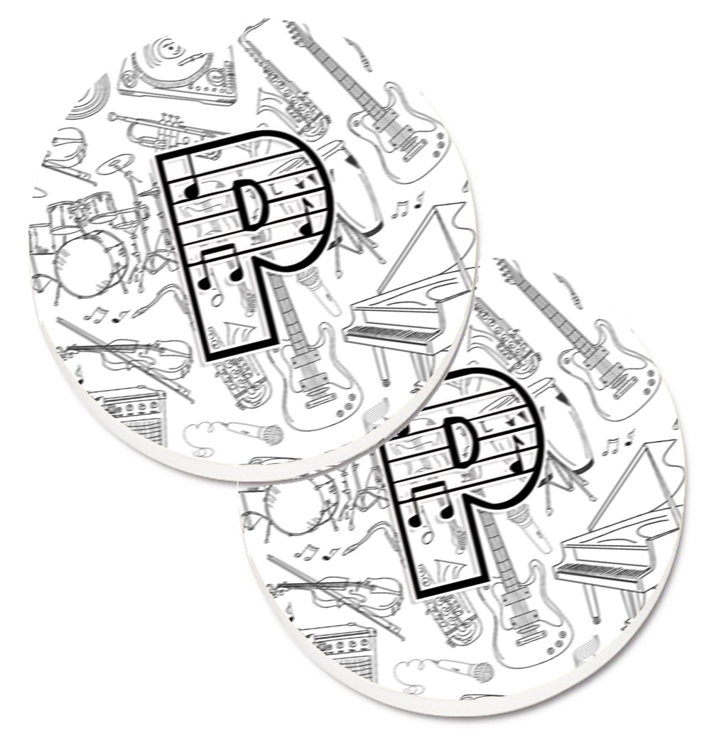 CJ2007-PCARC Letter P Musical Note Letters Set of 2 Cup Holder Car Coaster